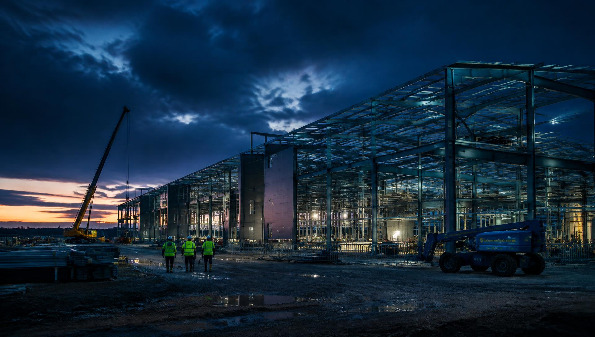 Data centre construction site at dusk